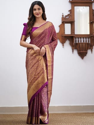 Ethnic Motifs Woven Design Zari Banarasi Saree