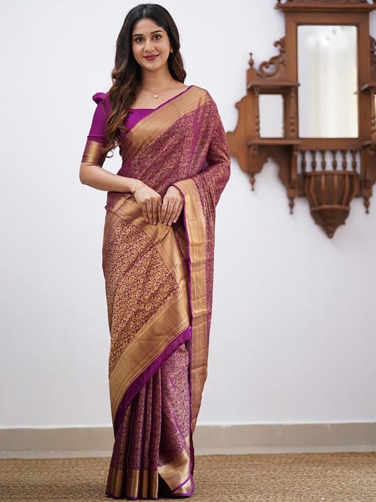 Ethnic Motifs Woven Design Zari Banarasi Saree