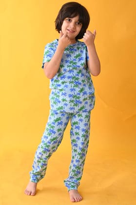 SKY PALM TREE SHORT SLEEVES PYJAMA SET - BLUE-0-6 MONTHS / 2N / BLUE