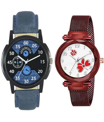 newmen - Blue Leather Analog Couples Watch