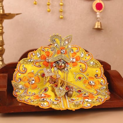 Pushp Mala Yellow Laddu Gopal Poshak & Shringar Set-With Shringar / 3-4 No.