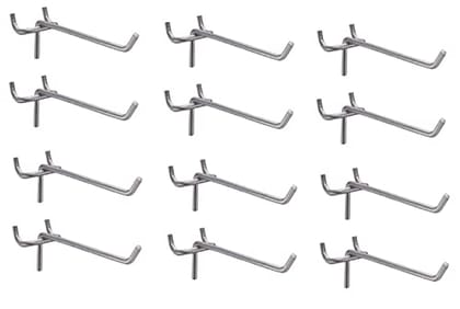 Q1 Beads 12 Pack 6" Heavy Duty Pegboard Hooks Kit Peg Hooks for 1” Spaced Pegboards, Utility Hooks for Wall Organizing in Home or Garage (Chrome, 6 inch, 12 Pcs)