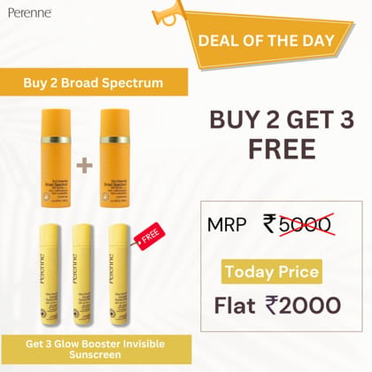Buy 2 Perenne Broad Spectrum SPF 50 PA++++ Sunscreen Gel Cream & Get 3 FREE Glow Booster Invisible Sunscreen SPF 50 PA+++ Free (50ml x 5)