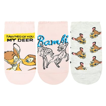 Balenzia X Disney Animals Bambi Ankle Socks for Women | Pack of 3-Stretchable from 19 cm to 30 cm / 3N