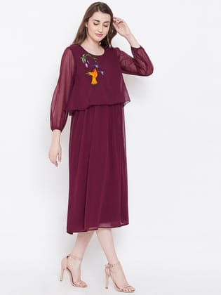 Maroon Georgette A-Line Midi Dress