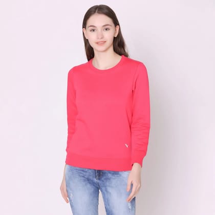 Women's Plain Round Neck Full Sleeve Sweatshirt - Bright Rose Bright Rose S