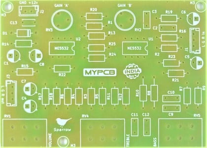 Hi Gain Stereo Bass Treble Board Using NE5532 / JRC4558 / TL072 Compact size - PCB only  by MYPCB