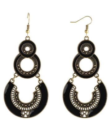 SILVER SHINE  Golden Black Enamel Work Double Dangler Chandbali Earrings for Women - Black