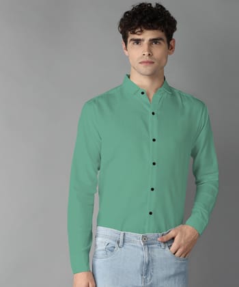Rich Vesture Mens Light Green Color Poly Cotton Fabric Solid Regular fit Full Sleeve Casual And Semi Formal Wear With Apple Cutt Shirt For EveryDay (Pack of 1) (Size:- L) - None