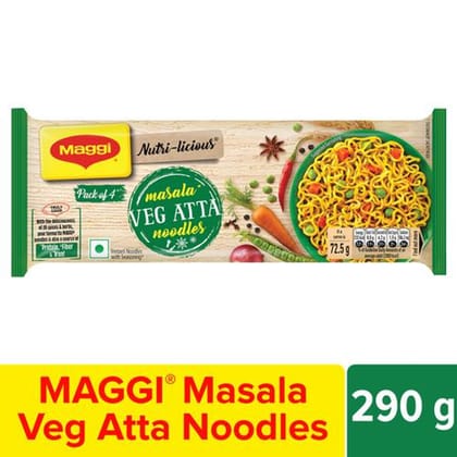 MAGGI Nutri-Licious Masala Veg Atta Noodles - Herbs & Spice Blend, Iron & Fibre Rich, 290 g (Pack of 4)