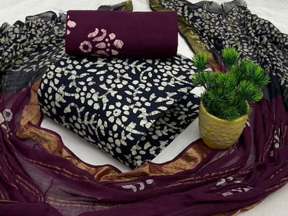 Soft Cotton Hand Blocked Wax Batik Salwar Material-1