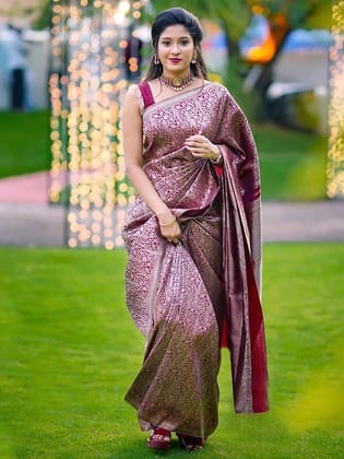 Ethnic Motifs Woven Design Zari Banarasi Saree