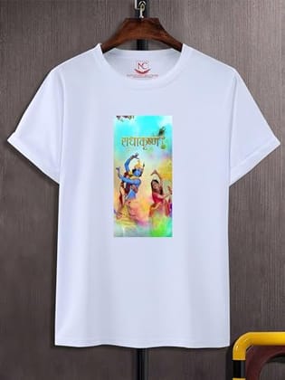 NITYANAND CREATIONS Round Neck White Holi T-Shirt for MEN-HOLI-T-SHIRT-11555-M