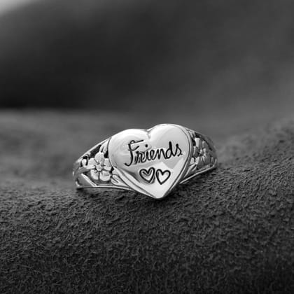 925 Sterling Silver Heart 'Friends' Ring With Floral Details – Perfect Friendship Gift-6 US