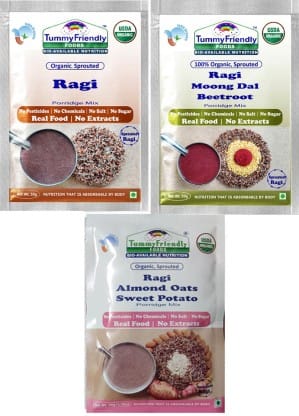 TummyFriendly Foods Certified Ragi Porridge Mixes - Stage1, Stage2, Stage3, Rich In Calcium, Iron, Fibre & Micro-Nutrients, 50 gm Each Cereal (Pack of 3)