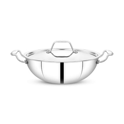 MAXIMA Triply Cookware Stainless Steel Kadai 26cm - 3.6 Litre | Efficient Cooking | Even Heat Distribution | Chemical-Free | Stainless Steel Cookware | with Sturdy Side Handles | Non Stick Kadai