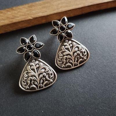 Replica Stone Oxidized Silver Earrings | Sarichka-Black