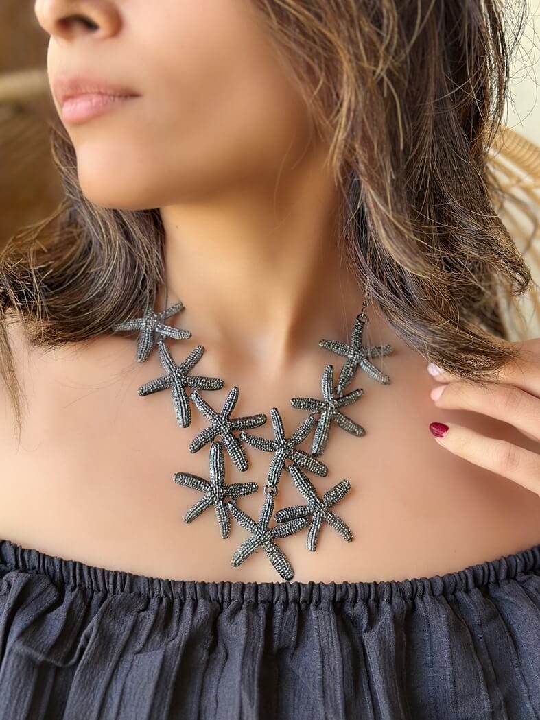 Midnight Tides Statement Necklace - Greyish Black
