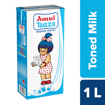 Amul Taaza Homogenised Toned Milk, 1 L Carton(Savers Retail)