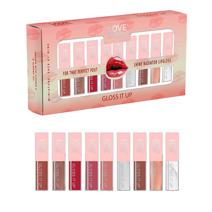 Love Earth Liquid Lip Gloss Pack Of 9 For Soft & Dewy Lips Enriched with Vitamin E & Almond Oil Lip Color For Glossy Look |Lightweight Non Sticky Lip shiner For Moisturizing Lips (Multicolor)2ml Each