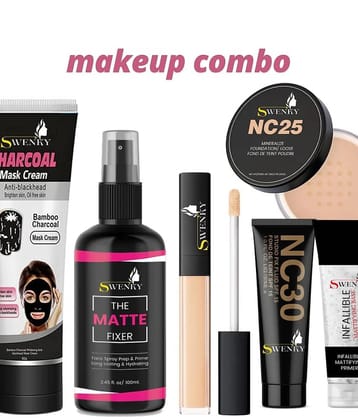 Swenky Makeup Combo Of Fixer, Primer, Foundation, Concealer, Loose Powder & Face Mask (Pack of 6)