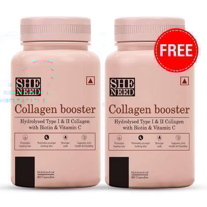 BUY SheNeed Collagen Booster with Hydrolysed Collagen for Men & Women – 60 Capsules AND GET FREE  SheNeed Collagen Booster with Hydrolysed Collagen for Men & Women – 60 Capsules