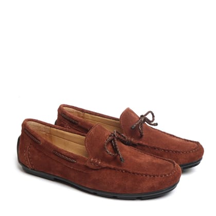 Weaved Tassel Bow Loafers in Brown Suede-41/7