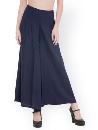 Women Navy Blue Solid Flared Palazzos