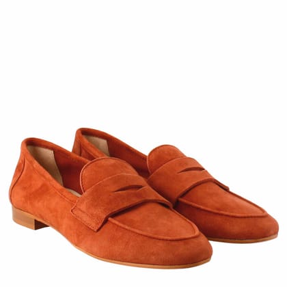 Orange Suede Women's Moccasin-Leather Sole / 8/42