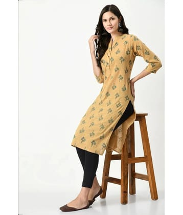 MAURYA Cotton Printed A-line Womens Kurti - Mustard ( Pack of 1 ) - None