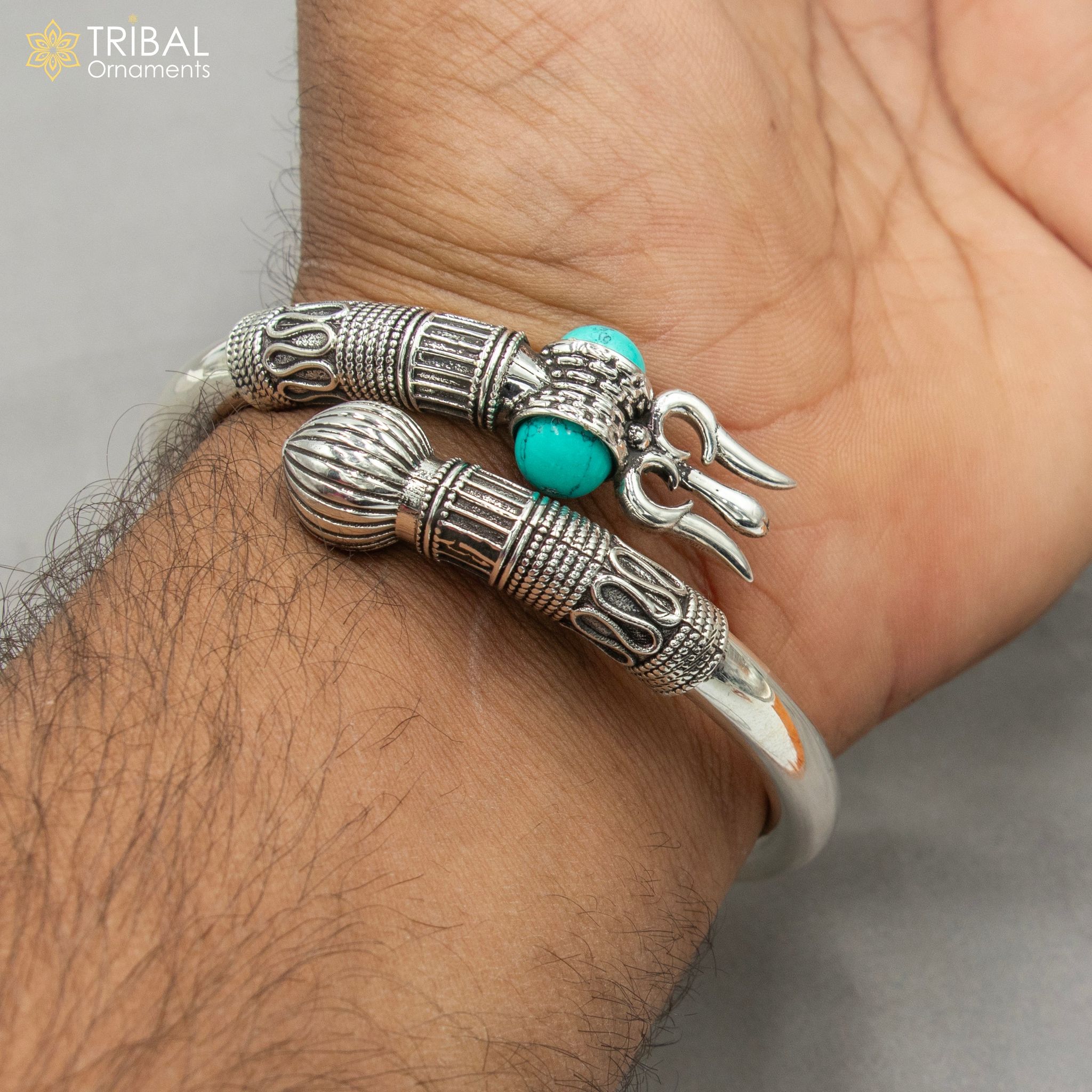 925 sterling handmade mahakal trident kada bracelet unisex kada nsk896-2-6 or 2.375 inches