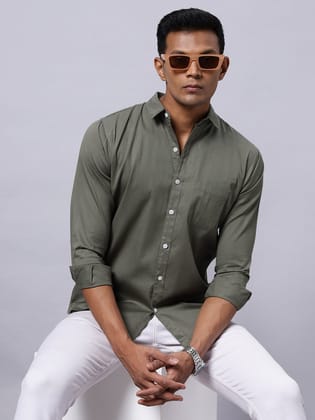 Men Spenish Grey Solid Slim Fit Cotton Shirt-S