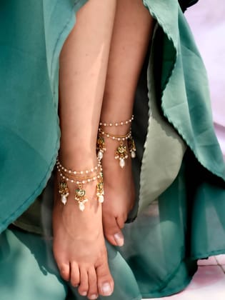 Ava Kundan Anklets- Pair of 2-Green