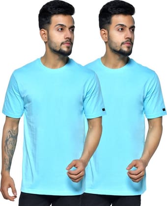 Pack of 2 Men Solid Round Neck Pure Cotton Blue T-Shirt
