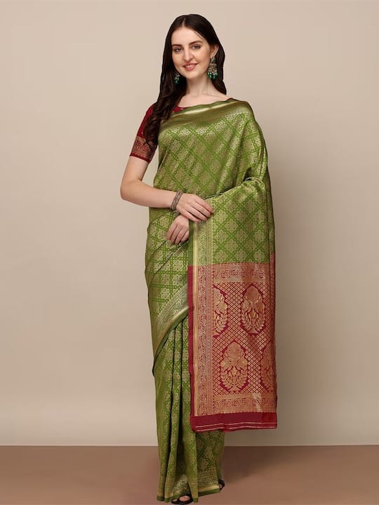 Ethnic Motifs Woven Design Zari Saree
