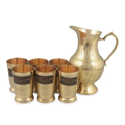 Crockery Wala Brass Mughalai Jug With 6 Brass Glasses 1500 ML