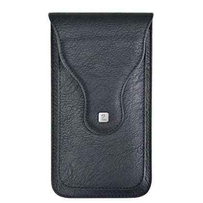 TDG PU Leather Belt Pouch for 2 Mobiles Phones-BLACK