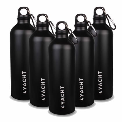 Yacht Aluminium Single Wall Fridge Water Bottle, Refrigerator Bottle, Rock Black, 750 ml (Pack of 6)