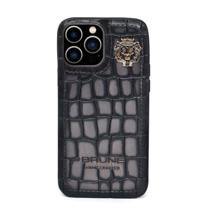 Smokey Grey Deep Cut Leather Mobile Cover by Brune & Bareskin-11