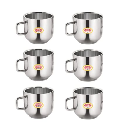 Nirlon Nelcon Stainless Steel 100 ML Small Tea Cup- Apple | Silver | Set of 6 Pcs