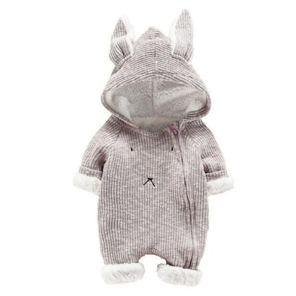 Newborn Baby Boy Girl Kids Hooded Romper Jumpsuit Bodysuit Clothes Outfits-Grey / 18M