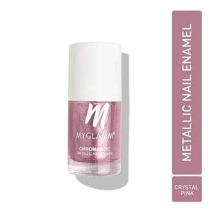 MyGlamm Chromantic Metallic Nail Enamel - Crystal Pink (Pink Shade) | Chamical Free, Chrome Finish & Long Lasting Nail Polish (10ml)