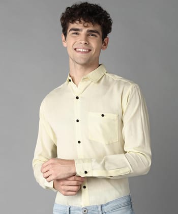 Rich Vesture Mens Yellow Color Poly Cotton Fabric Solid Regular fit Full Sleeve Casual And Semi Formal Wear With Apple Cutt Shirt For EveryDay (Pack of 1) (Size:- XL) - None
