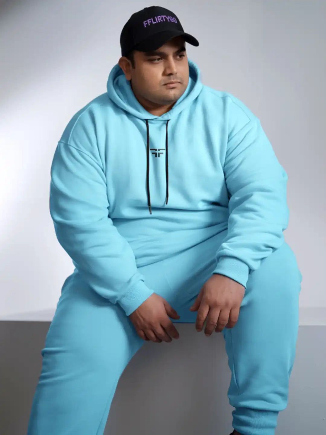 || PLUS SIZE ICE BLUE THERMAL CO-ORD SET (HOODIE & JOGGER COMBO) ||-X-Large