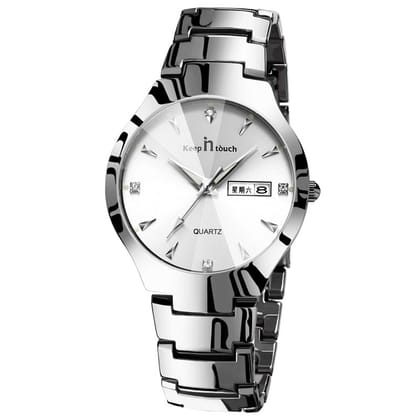 Luminous watch couple watch calendar quartz watch-Silver / Male