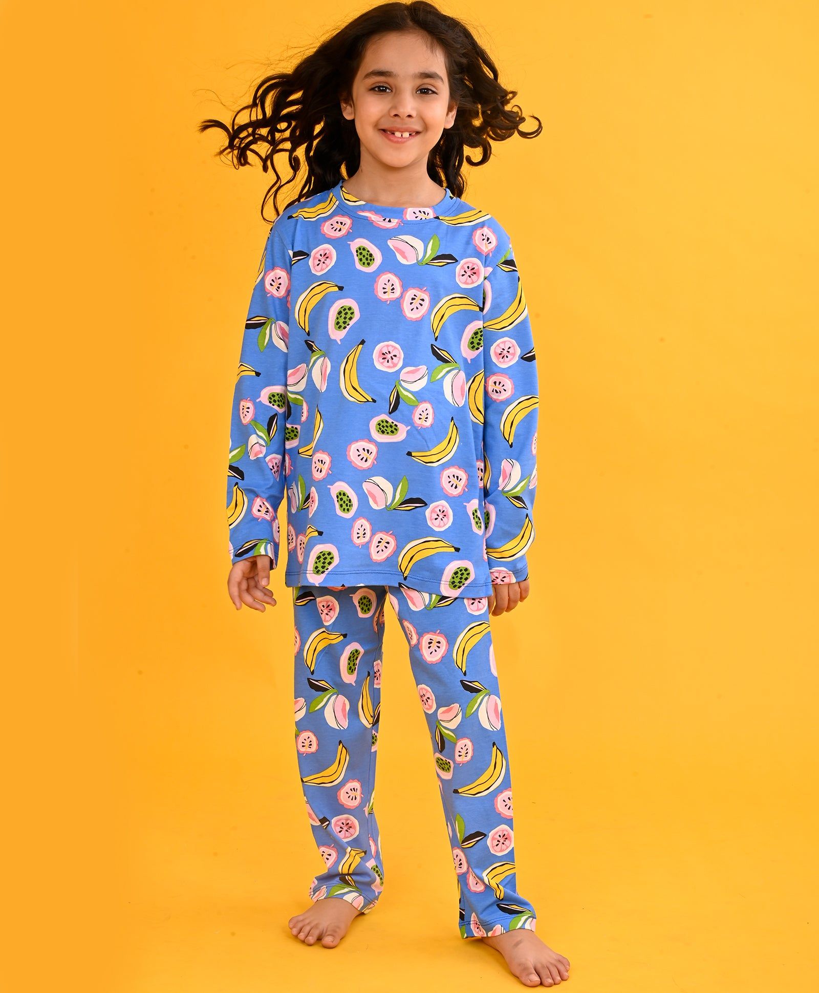BANANA BERRY LONG SLEEVES GIRLS PYJAMA SET - BLUE-0-6 MONTHS / 2N / BLUE