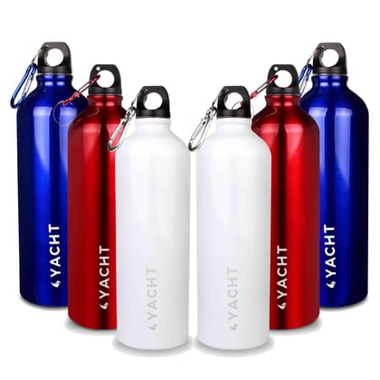 Yacht Aluminium Single Wall Fridge Water Bottle, Refrigerator Bottle, Ninja Assorted, 750 ml (Pack of 6)
