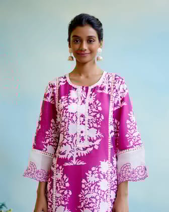 Cranberry Floral Kurta-XXS / Cranberry