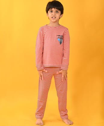 RED WHITE STRIPE BOYS LONG SLEEVE PYJAMA SET - RED/WHITE-6-12 MONTHS / 2N / RED/WHITE