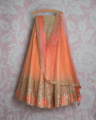Designer Orange Color Embroidered Semi-stitched Party Wear Lehenga Choli